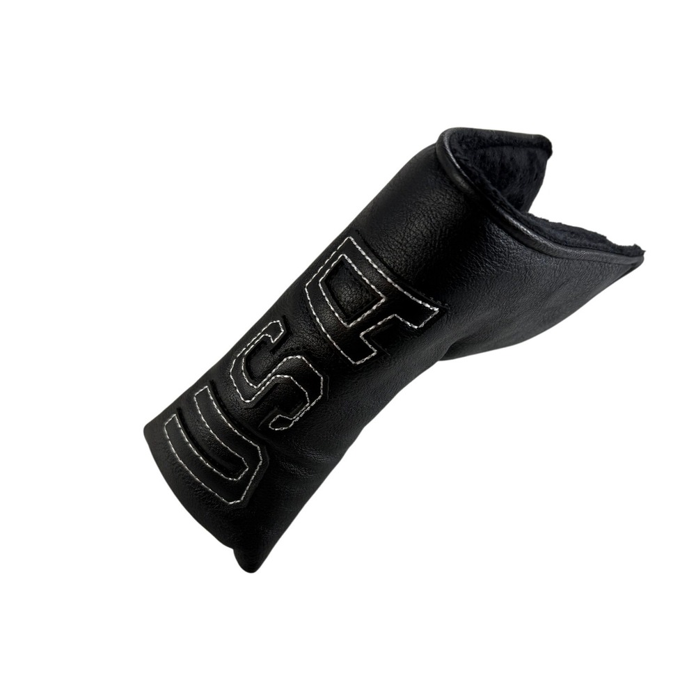 USA‎ Black Leather Putter Headcover Stitched Fur Lined Magnetic Closure NEW